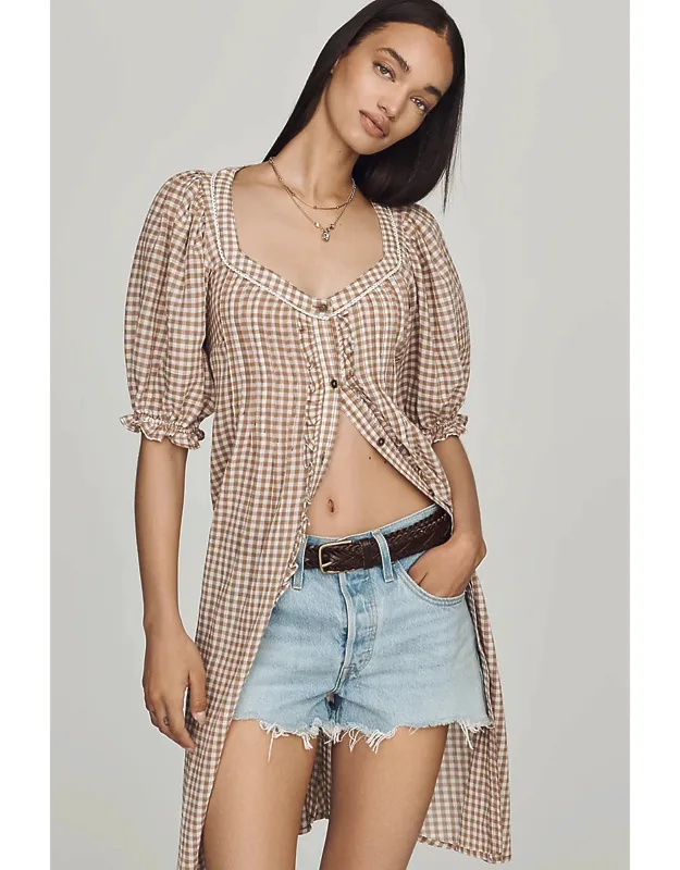 Cotton Puff-sleeve Tunic Top