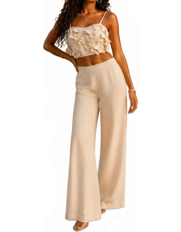 Floral Appliqué Wide Leg Pants Set