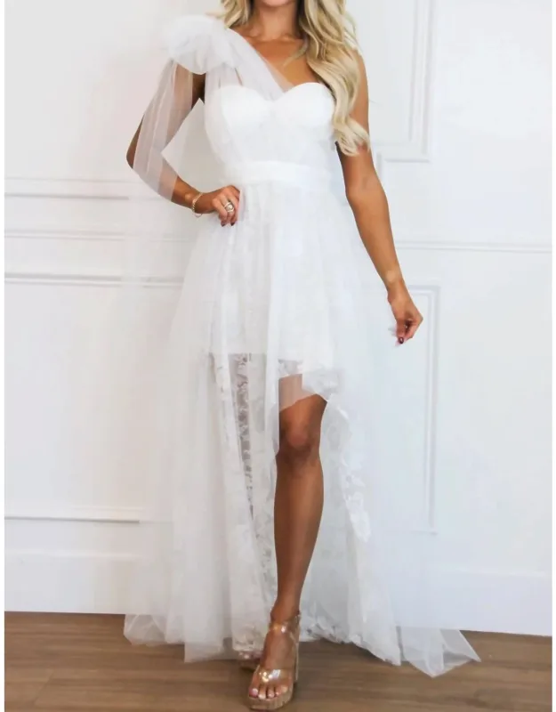 Stay Together One Shoulder Bow Lace High Low Maxi Dress