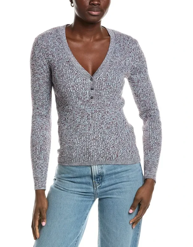 Cashmere-blend Rib Marled Henley Cardigan