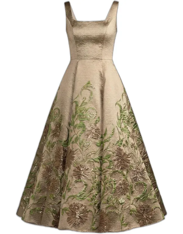 Floral Brocade Midi Dress