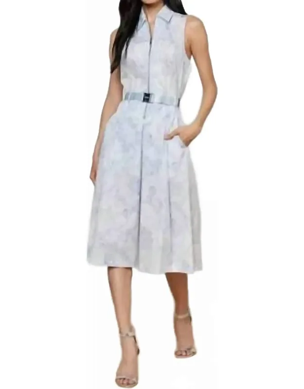 Belted Shirt Dress In Lace Print