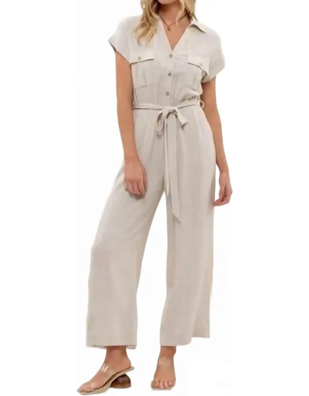 Short Sleeve Button Down Jumpsuit