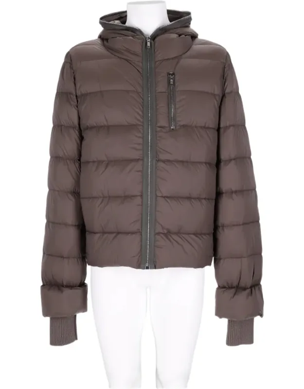 Cropped Padded Jacket With Horizontal Quilting And Hood