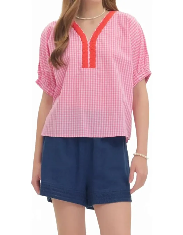 Gingham Puff Sleeve Top