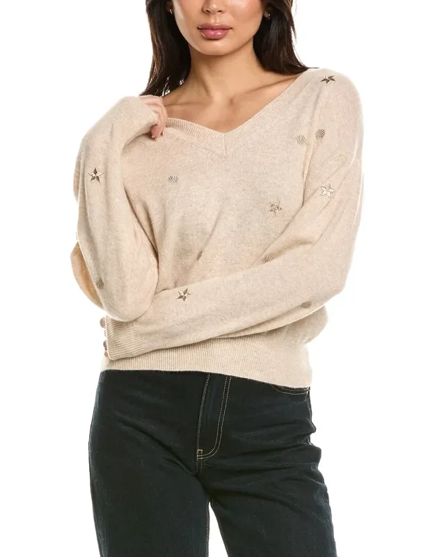 Sea Embroidery V-neck Sweater