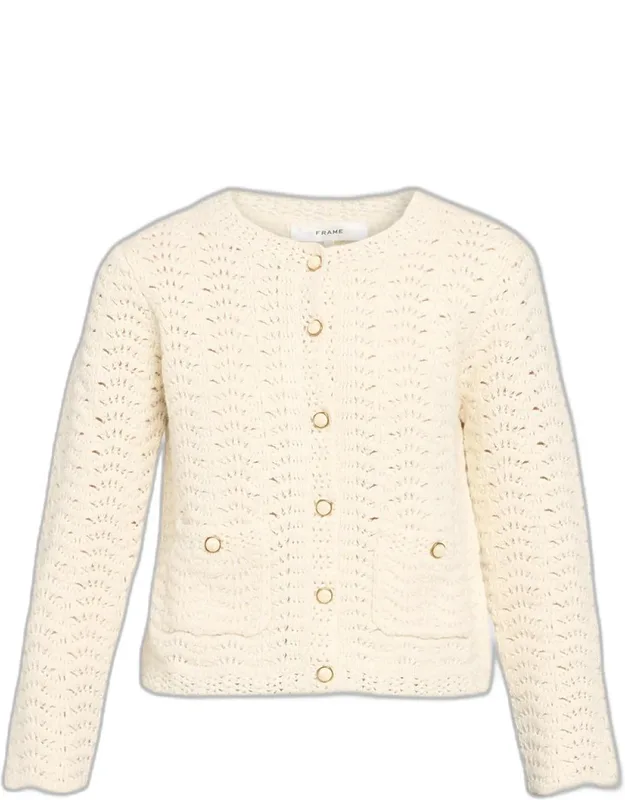 Chevron Pointelle Knit Cardigan