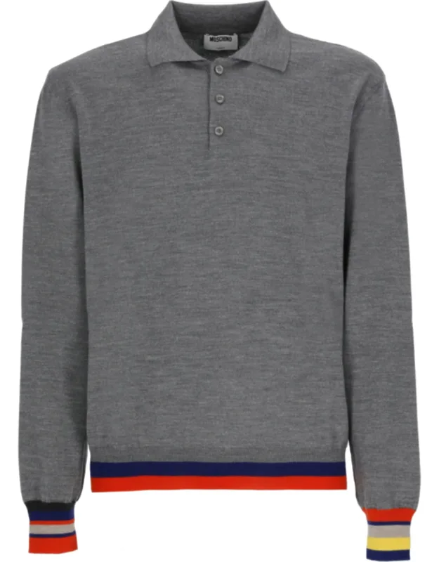 Striped Detailing Knit Wool Polo Shirt