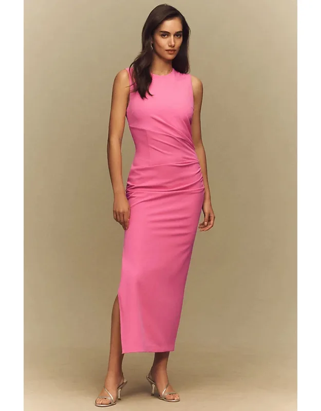 High-neck Crepe Midi Dress