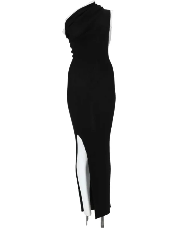 Asymmetrical Midi Dress With Draped Detailing