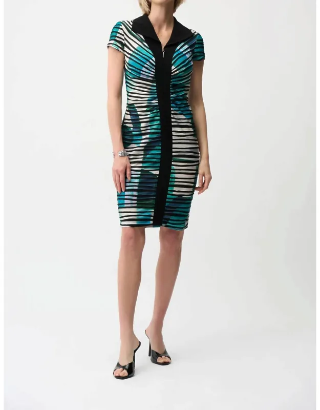 Geometric Cascade Knit Sheath Dress