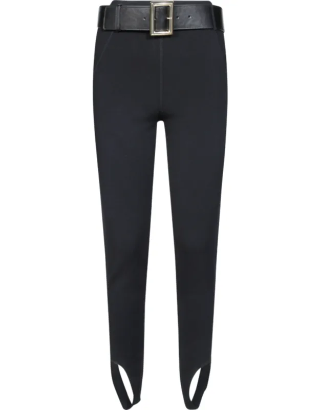 Ribbed Knit Belted Stirrup Leggings