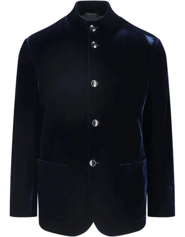 Stand Collar Button-up Viscose Velvet Jacket