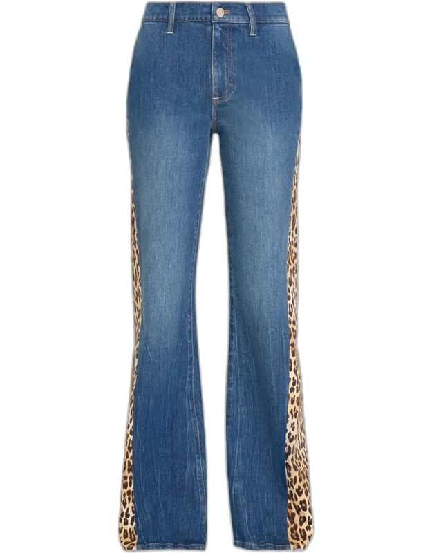 Leopard Godet Wide-leg Jeans