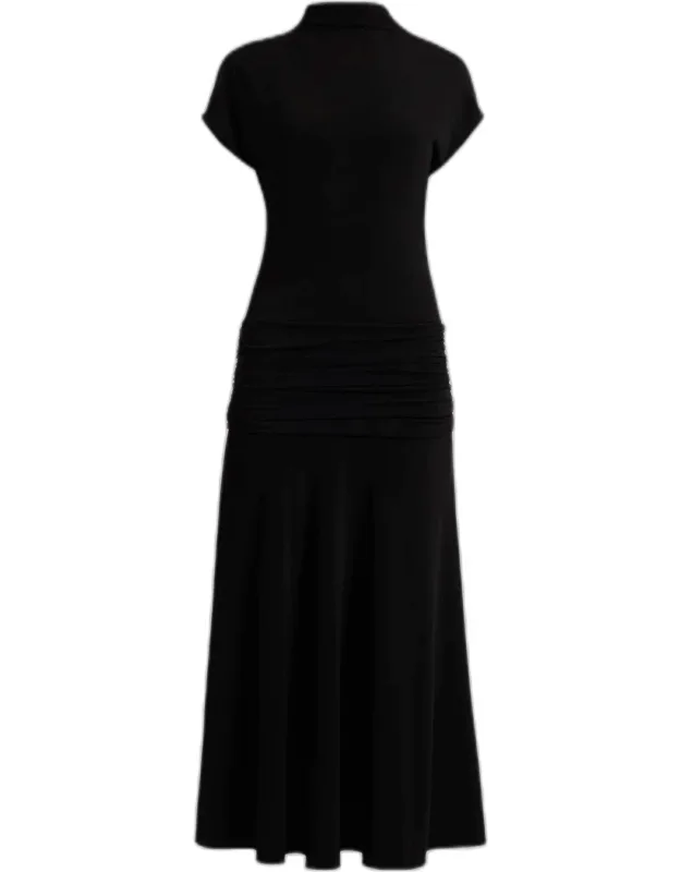 Ruched Mock-neck Midi Dress
