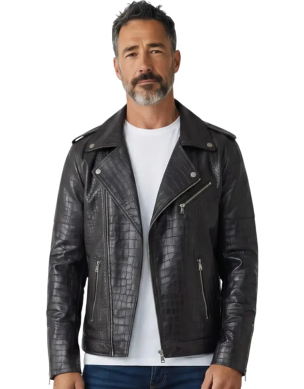 Alligator Print Embossed Biker Jacket