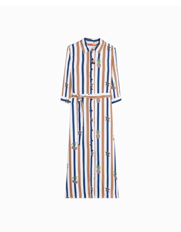 Striped Shirt Dress With Pineapple Prints