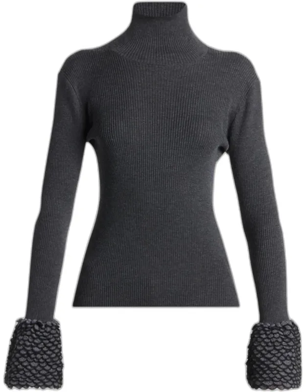 Rib-knit Scalloped-cuff Top