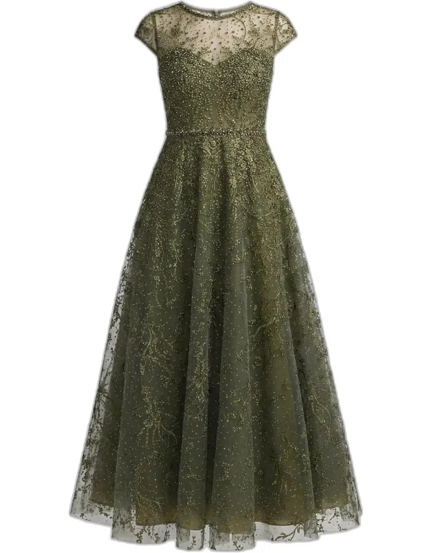 Embellished Jewel Neck A-line Cocktail Dress
