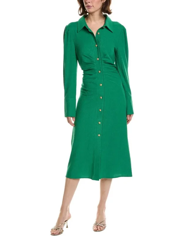 Button Front Puff Sleeve Dress