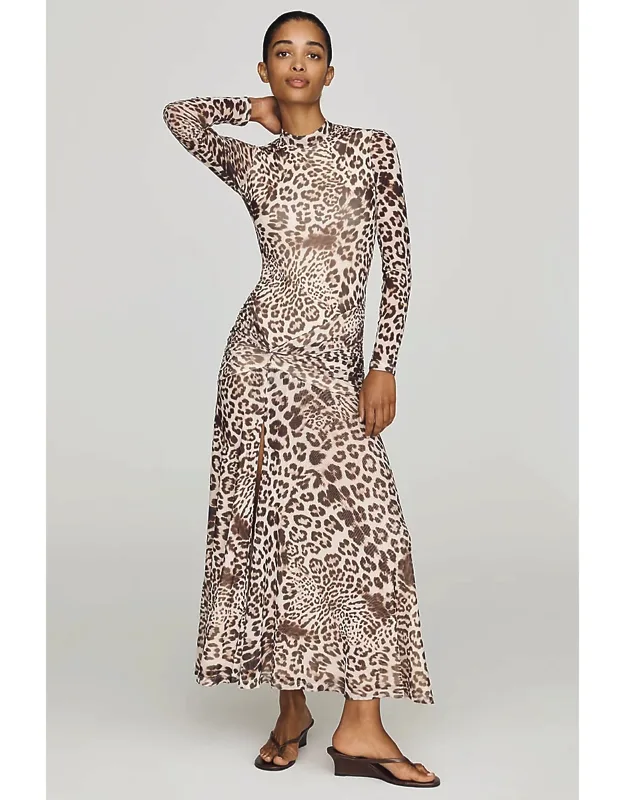 Printed Mesh Maxi Dress