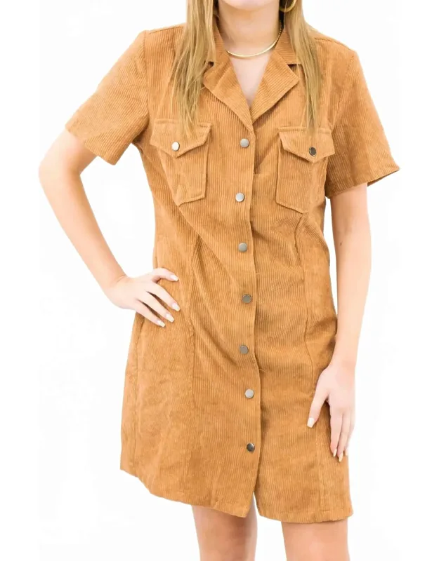 Short Sleeve Corduroy Shirt Dress