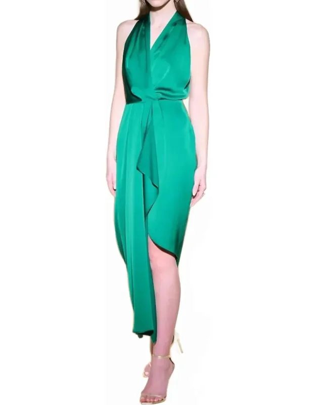 Halter Neck Dress With Cascade Detail