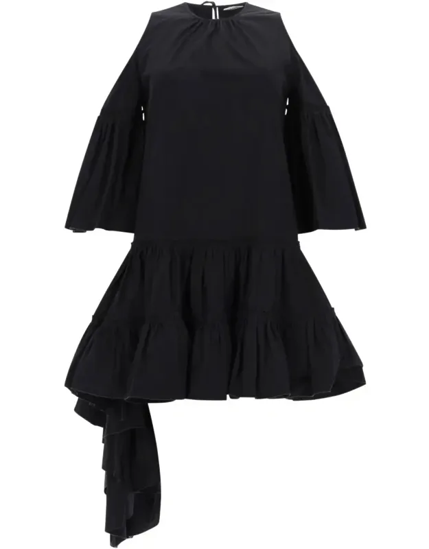 A-line Mini Dress With Cascading Ruffles And Cut-out Shoulders