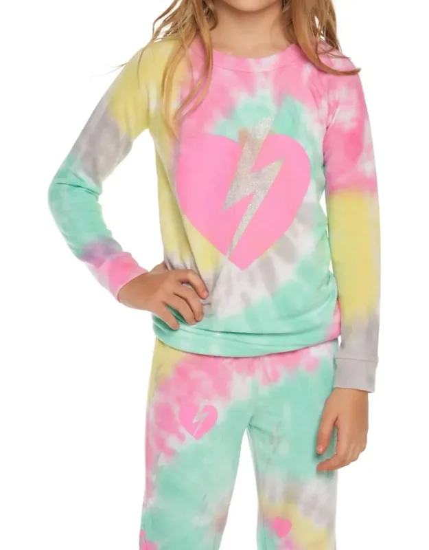 Tie Dye Bolt Heart Pullover