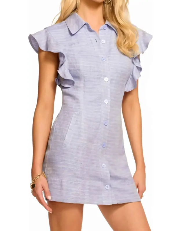 Nikki Mini Dress With Short Flutter Sleeves And Button Closure