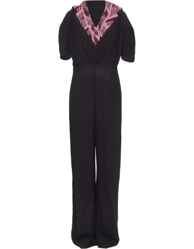 Sable Jacquard Wool Knit Pleated Jumpsuit