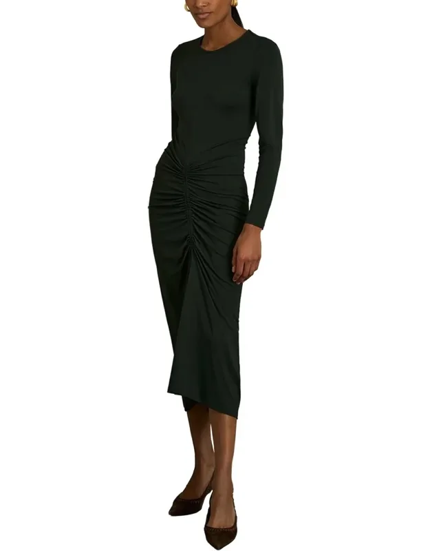 Plain Ruched Jersey Midi Dress