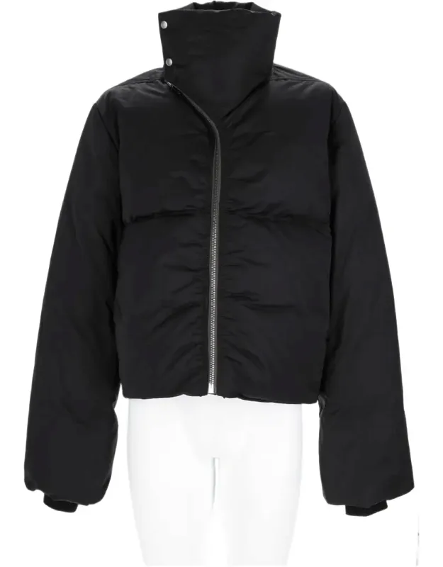 Cropped Padded Jacket With Asymmetrical Zipper And High Collar