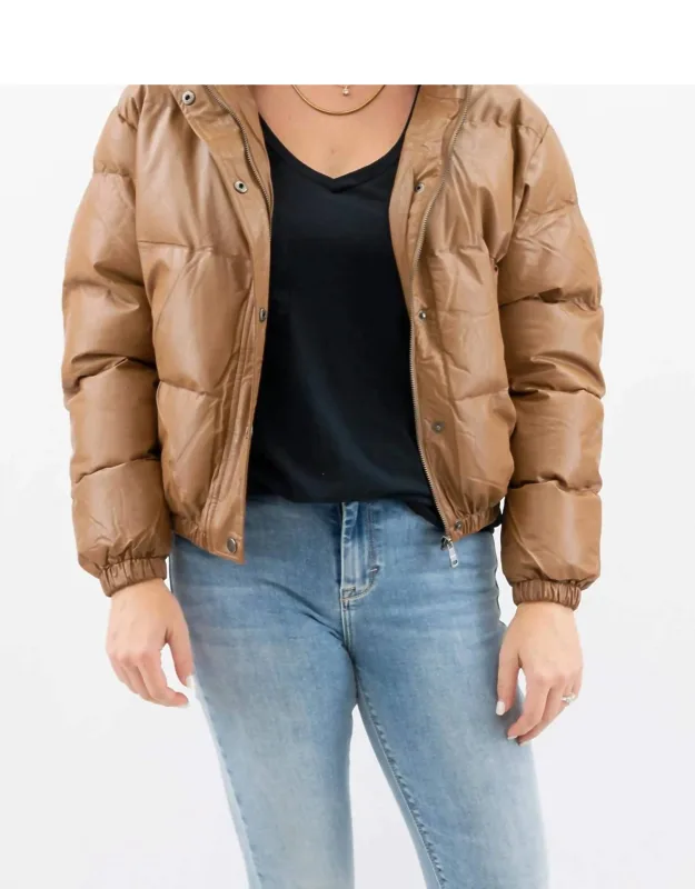 Vegan Leather Puffer Bomber Jacket