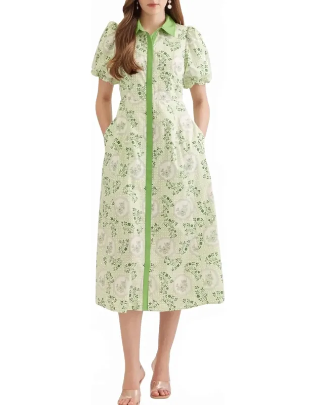 Puff Sleeve Cotton Midi Dress