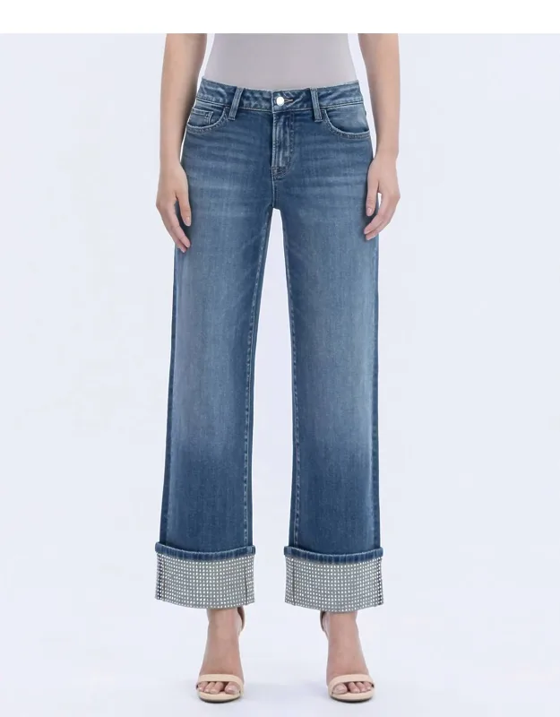 Mid Rise Cuffed Slim Wide Jeans