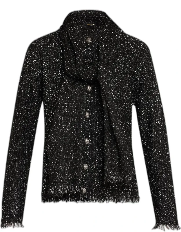 Fringed Metallic Knit Sweater