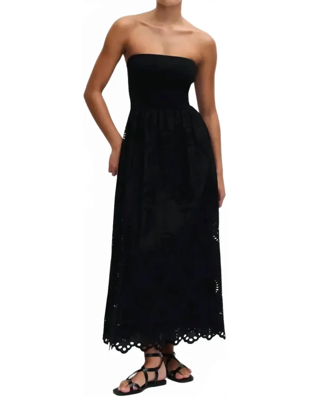 Strapless Knit And Broderie Dress