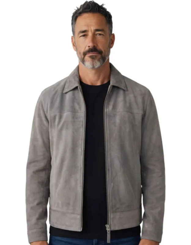 Stone Goat Suede Leather Harrington Biker Jacket