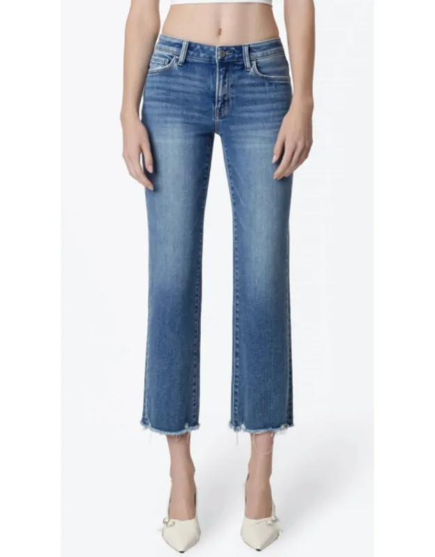 Mid Rise Distressed Hem Crop Straight Jeans