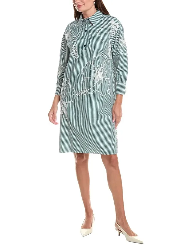 Stripe Embroidered Tunic Shirtdress