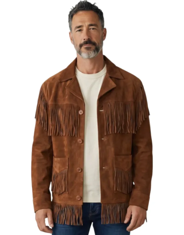 Western Retro Cowboy Suede Leather Fringe Jacket