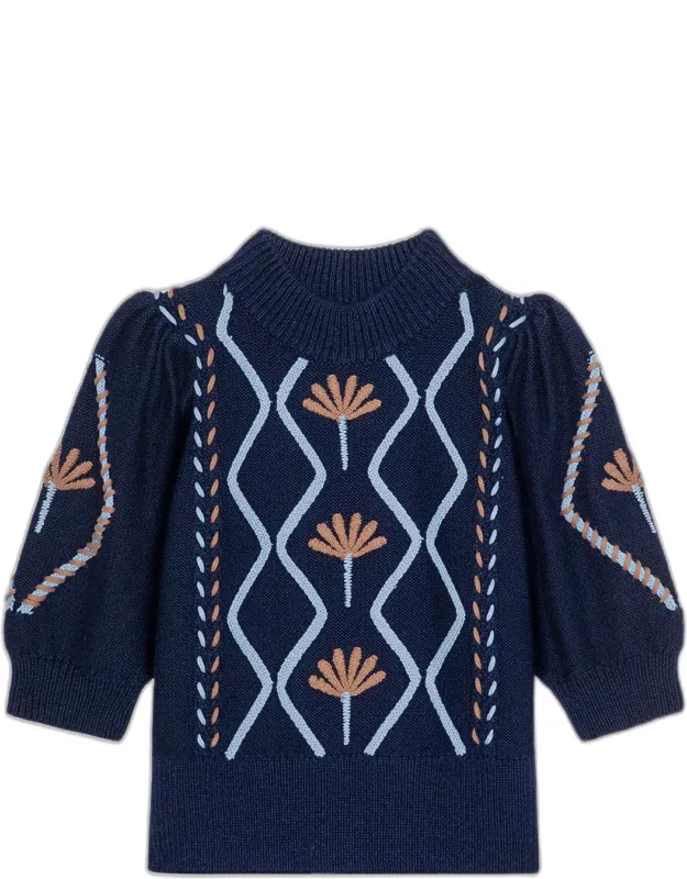 Floral Cables Mock-neck Sweater