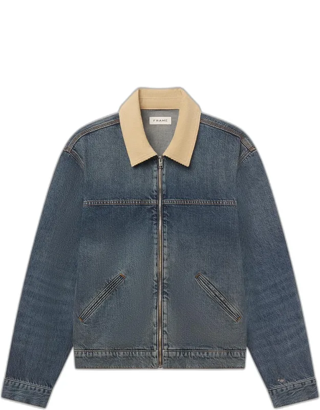 Corduroy-collar Denim Zip Trucker Jacket