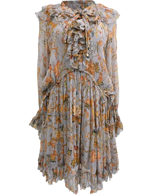 Floral-print Ruffled Mini Dress