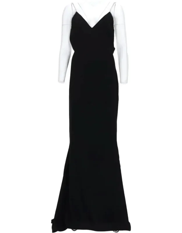 Sleeveless Satin Evening Dress With Chain Embroidery