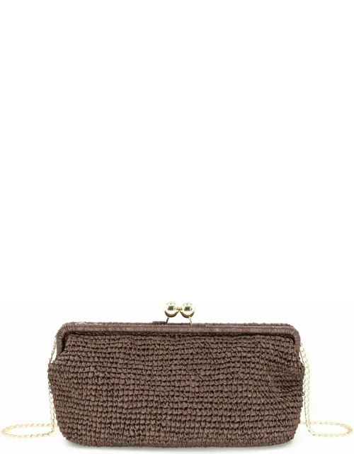 Raffia Kiss Lock Clutch Bag