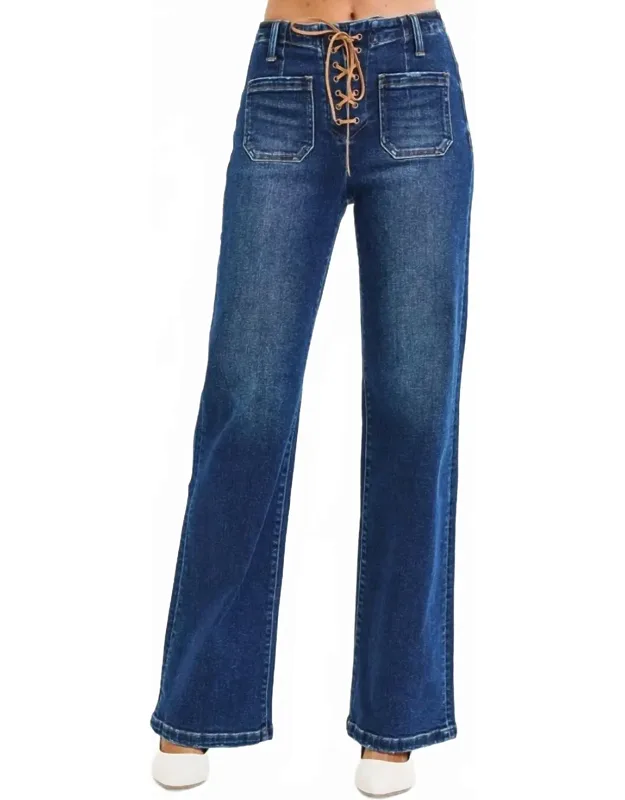 Front Tie Wide Leg Jeans