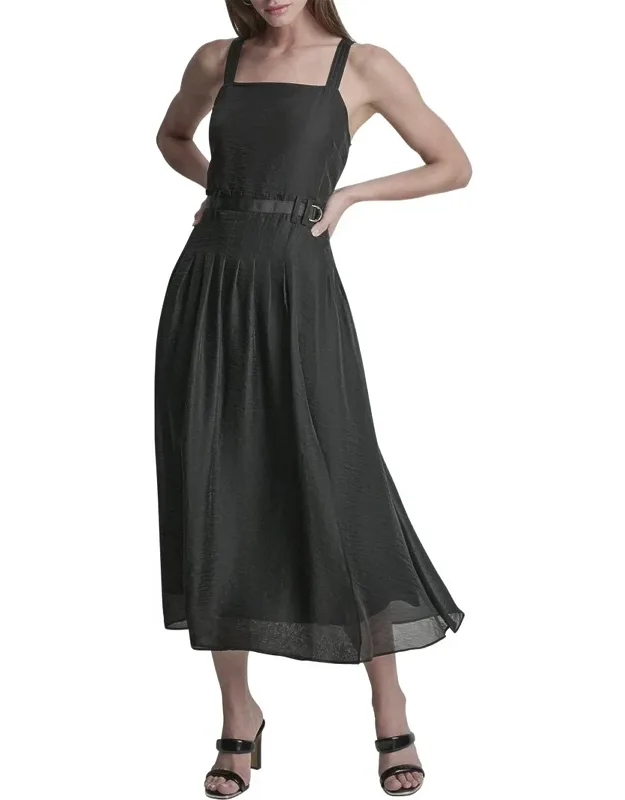 Belted Gazare Pleated Dress