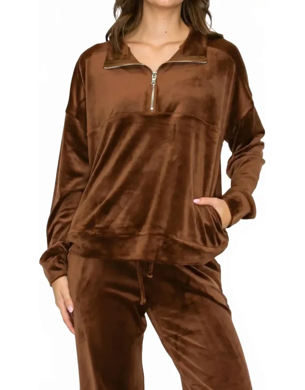 Velour Quarter-zip Pullover Sweatshirt